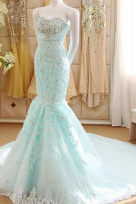 Robe de mariée de col en cœur manche nulle avec perle de sirène appliques