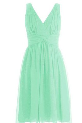 V-Ausschnitt gerüschtes a linie mini Brautjungfernkleid aus Chiffon