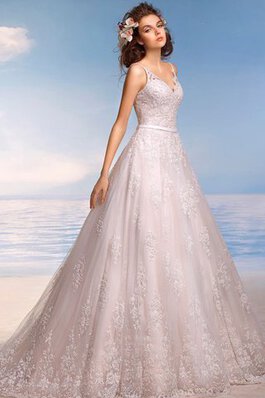 Abito da Sposa Spazzola Treno Senza Maniche in Tulle A-Line a riva V-Scollo