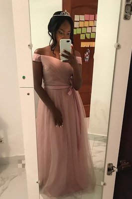 Robe de soirée manche nulle avec ruban avec zip en tulle de princesse