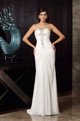 Robe de soirée longue de sirène de col en cœur de traîne courte avec chiffon