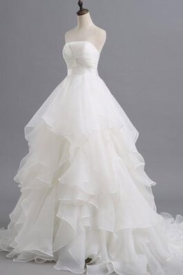 Robe de mariée avec sans manches au drapée en organza de traîne mi-longue dos nu