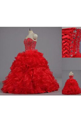 Abito Quinceanera in Organza con Increspature con Applique Senza Maniche A Terra Cuore