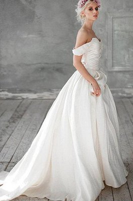 Abito da Sposa Coda A Strascico Corto in Taffeta con Perline Senza Maniche A-Line Romantico