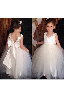 Robe de cortège enfant avec nœud à boucle en tulle appliques avec fleurs avec sans manches