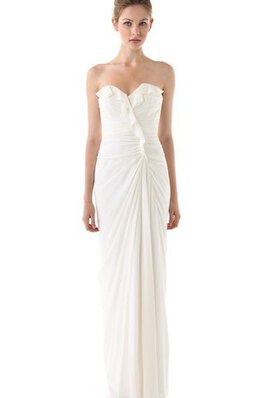 Abito da Sposa Cuore Senza Maniche in Chiffon Schiena Nuda a Spiaggia con Festone