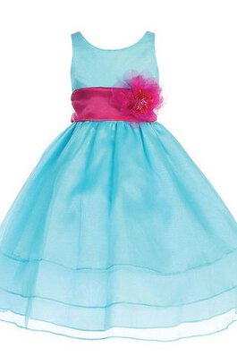 Robe de cortège enfant jusqu'à la cheville en satin col u profond avec fleurs ceinture