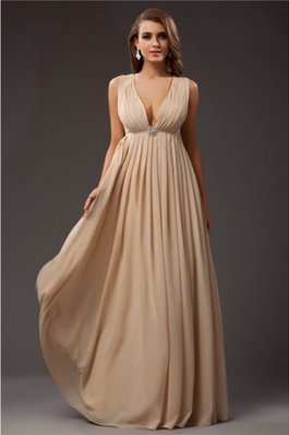 Robe de soirée naturel de col en v de princesse avec sans manches avec perle