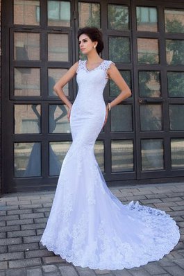 Robe de mariée elégant longue classique manche nulle appliques