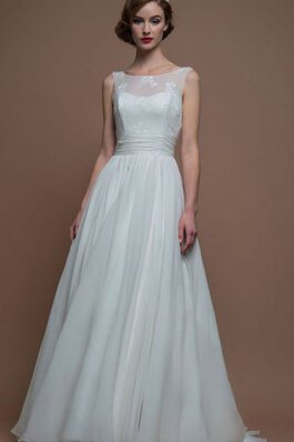 Robe de mariée avec sans manches avec zip a-ligne col en bateau en dentelle