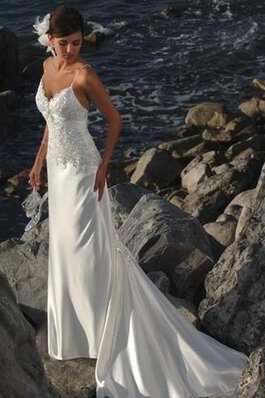 Romántico Vestido de Novia de Corte Recto en Encaje de Encaje Adorno de Playa