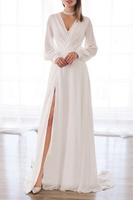 Abito da sposa a-line a terra semplice attraente in chiffon con maniche lunghe