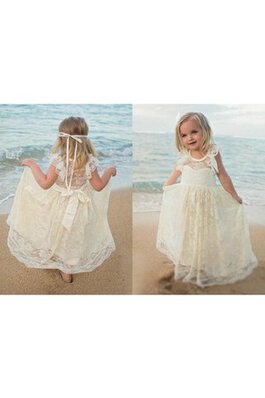 Robe de cortège enfant plissé naturel avec fleurs jusqu'au sol a-ligne