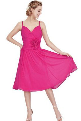 Gerüschtes Chiffon normale Taille A Linie wadenlanges Abiballkleid mit Reißverschluss