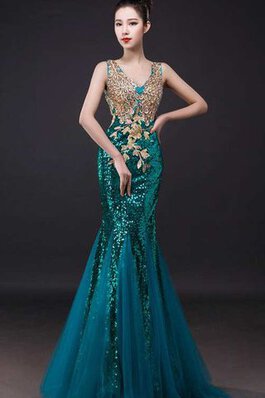 Elegante Vestido de Fiesta de Corte Sirena de Sin mangas de Escote en V de Hasta el suelo