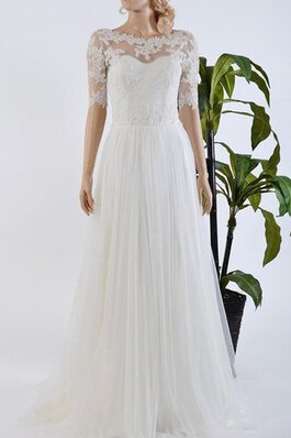 Abito da Sposa largo con Piega con Fiocco Semplice in Tulle con Mezze Maniche