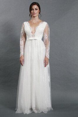 Robe de mariée nature decoration en fleur avec nœud jusqu'au sol avec ruban