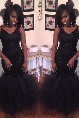 Meerjungfrau Stil Ärmelloses Ehrenvoll Bodenlanges Ballkleid mit V-Ausschnitt