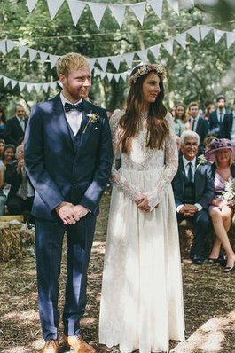 Robe de mariée simple elégant a-ligne avec manche longue elevé