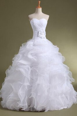 Robe de mariée avec perle en organza en satin longueur au ras du sol