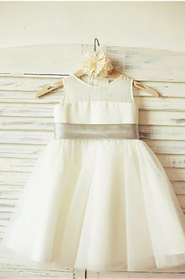 Robe de cortège enfant naturel avec sans manches avec fleurs en tulle avec zip