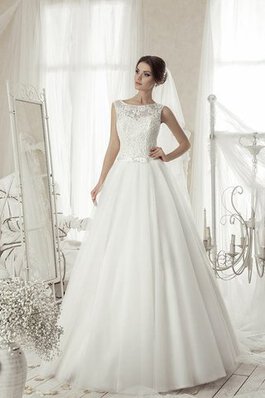 Robe de mariée naturel col u profond a-ligne avec nœud à boucles avec sans manches