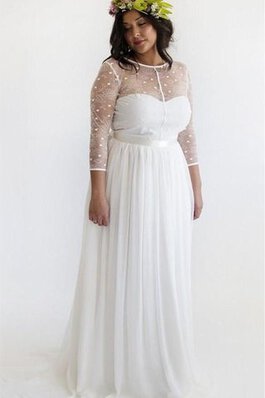 Abito da Sposa a Spiaggia con Maniche Lunghe decorato in pizzo in Chiffon conservatore