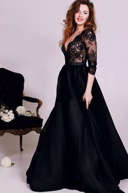 Robe de soirée avec ruban v encolure appliques en chiffon de traîne courte