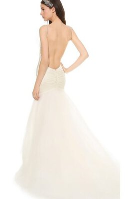 Gesticktes Organza langes sexy Brautkleid mit Spaghettiträger mit offenen Rücken