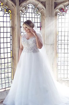 Robe de mariée delicat sage avec perle de col en v manche nulle