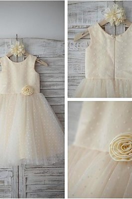 Robe de cortège enfant naturel col u profond jusqu'au sol fermeutre eclair en tulle