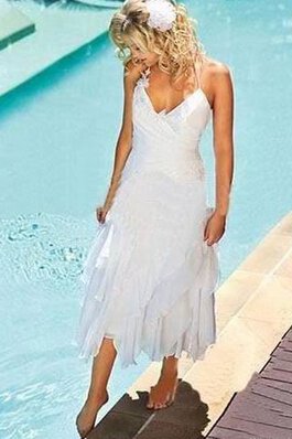 Abito da Sposa A-Line Sotto Ginocchio con Increspature Cerniera in Chiffon Anello