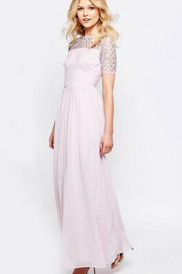 Schaufel-Ausschnitt kurze Ärmeln plissiertes knöchellanges Brautjungfernkleid mit Perlen