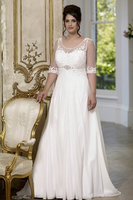 Robe de mariée ligne a en chiffon decoration en fleur avec perle de tour de ceinture en haute