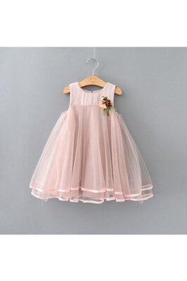 Abito da Cerimonia Bambini A-Line alta vita con Fiore con Increspature al ginocchio in Tulle