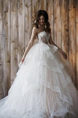 Tüll Ärmelloses Spitze romantisches Brautkleid mit Applike mit Reißverschluss