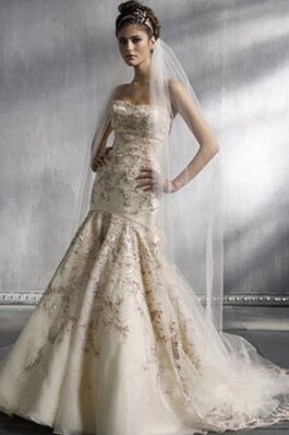 Abito da Sposa Senza Maniche Bassa Coda A Strascico Corto A-Line con Ricamo in Organza