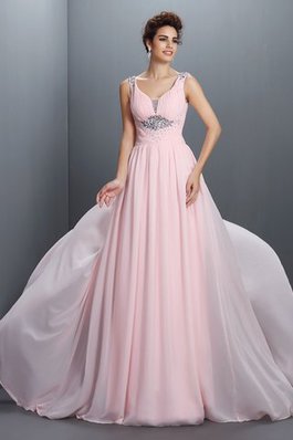 Robe de bal longue de traîne courte en chiffon manche nulle ligne a