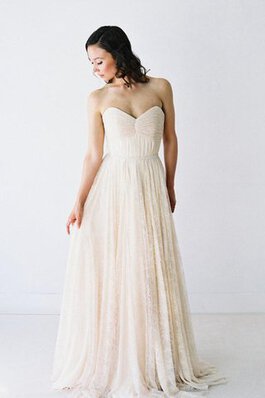 Abito da Sposa Semplice con Perline A-Line in Pizzo Allacciato con Increspato