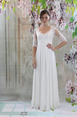 Abito da Sposa Buco Della Serratura Schiena V-Scollo Tondo Semplice in pizzo A-Line