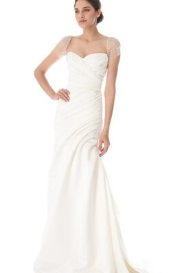 Robe de mariée plissage longue avec manche courte de traîne courte ligne a