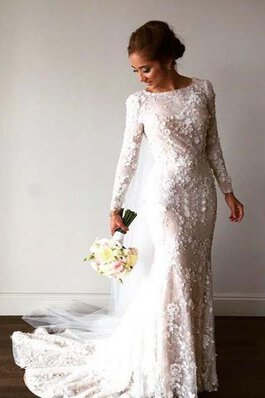 Robe de mariée romantique elevé de traîne moyenne fermeutre eclair avec manche longue