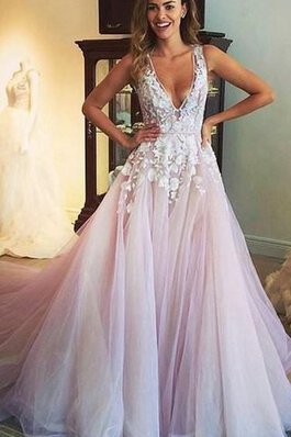 Abito da Ballo seducente A-Line A Terra con Applique lusso V-Scollo