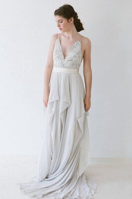 Abito da Sposa A-Line in Chiffon con Piega Conotta Spazzola Treno Schiena Nuda