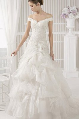 Abito da Sposa Senza Maniche Elegante con Bottone Ball Gown Fuori dalla spalla Lungo