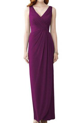 Gerüschtes V-Ausschnitt Etui Chiffon knöchellanges Brautjungfernkleid