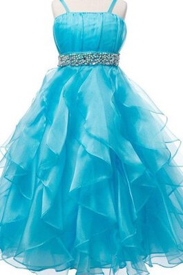 Abito da Cerimonia Bambini in Tulle A-Line A Terra con Increspature Senza Maniche Cerniera