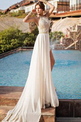 Abito da Sposa Semplice a riva Lupetto Formale E Informale in Chiffon in pizzo