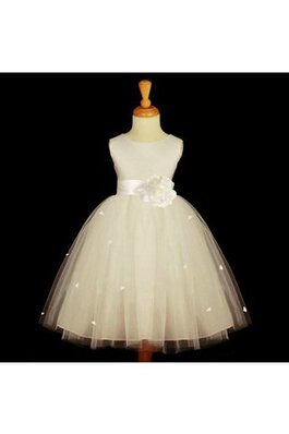 Robe de cortège enfant plissé en tulle avec sans manches avec fleurs col u profond