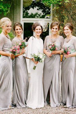 Normale Taille Prinzessin Ärmellos Brautjungfernkleid aus Satin mit Schaufel Ausschnitt